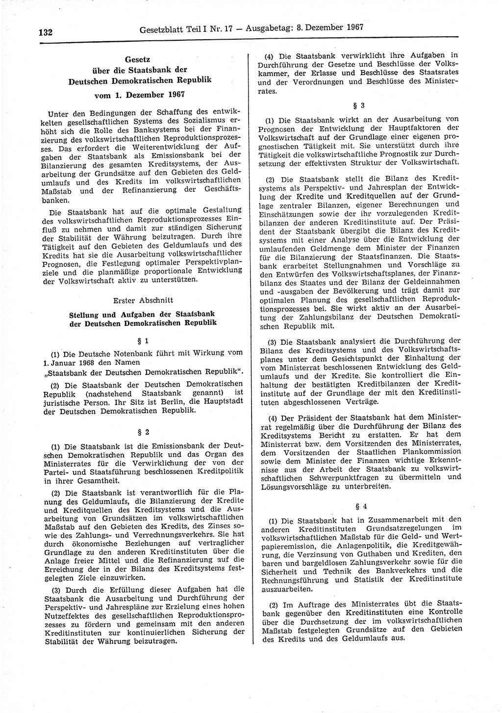Gesetzblatt (GBl.) der Deutschen Demokratischen Republik (DDR) Teil Ⅰ 1967, Seite 132 (GBl. DDR Ⅰ 1967, S. 132)