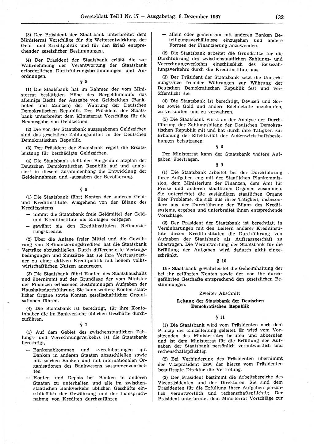 Gesetzblatt (GBl.) der Deutschen Demokratischen Republik (DDR) Teil Ⅰ 1967, Seite 133 (GBl. DDR Ⅰ 1967, S. 133)