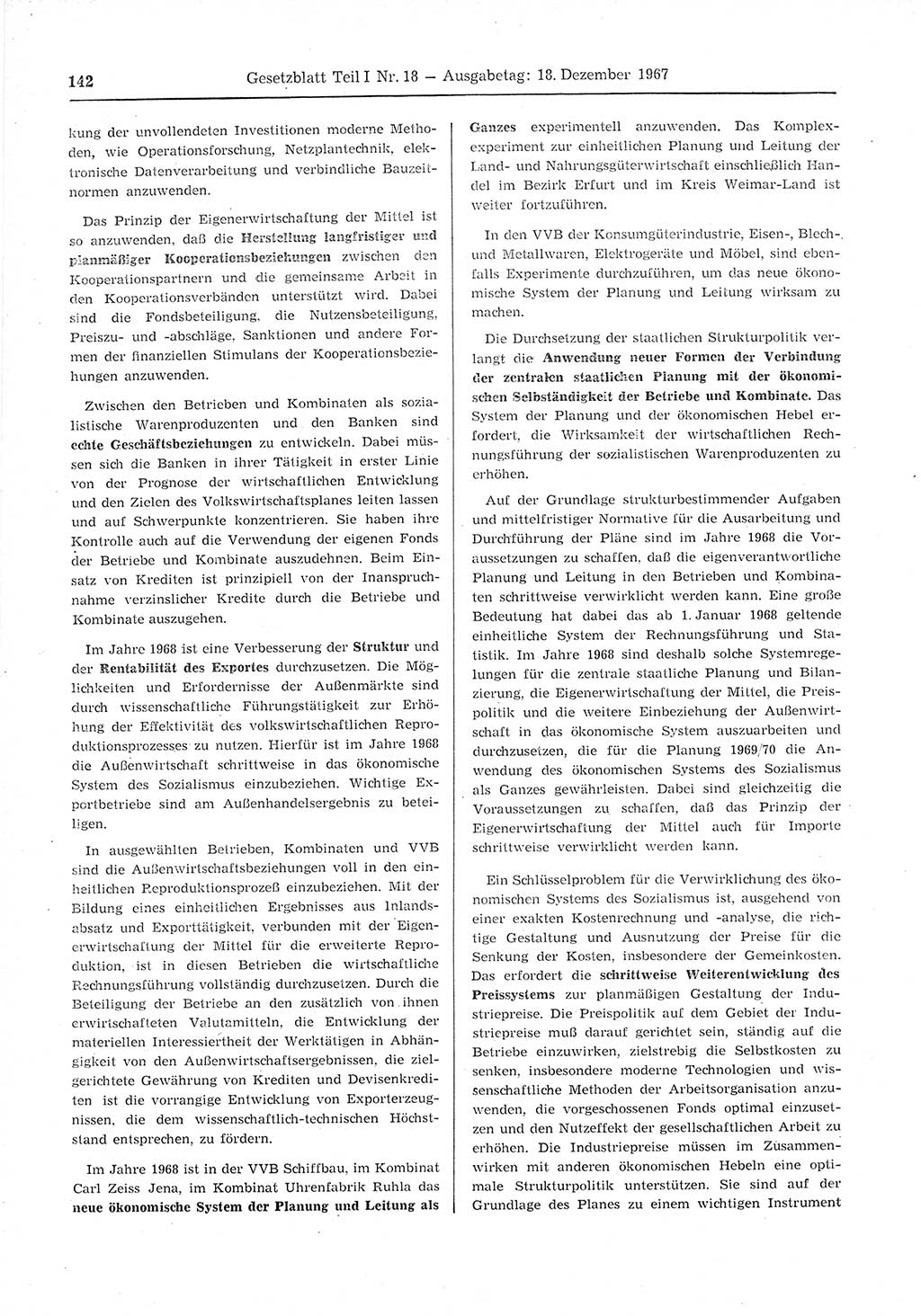 Gesetzblatt (GBl.) der Deutschen Demokratischen Republik (DDR) Teil Ⅰ 1967, Seite 142 (GBl. DDR Ⅰ 1967, S. 142)