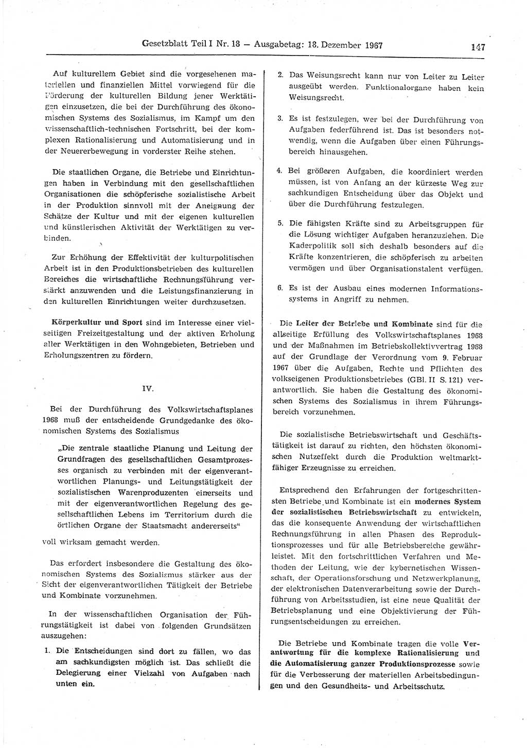 Gesetzblatt (GBl.) der Deutschen Demokratischen Republik (DDR) Teil Ⅰ 1967, Seite 147 (GBl. DDR Ⅰ 1967, S. 147)