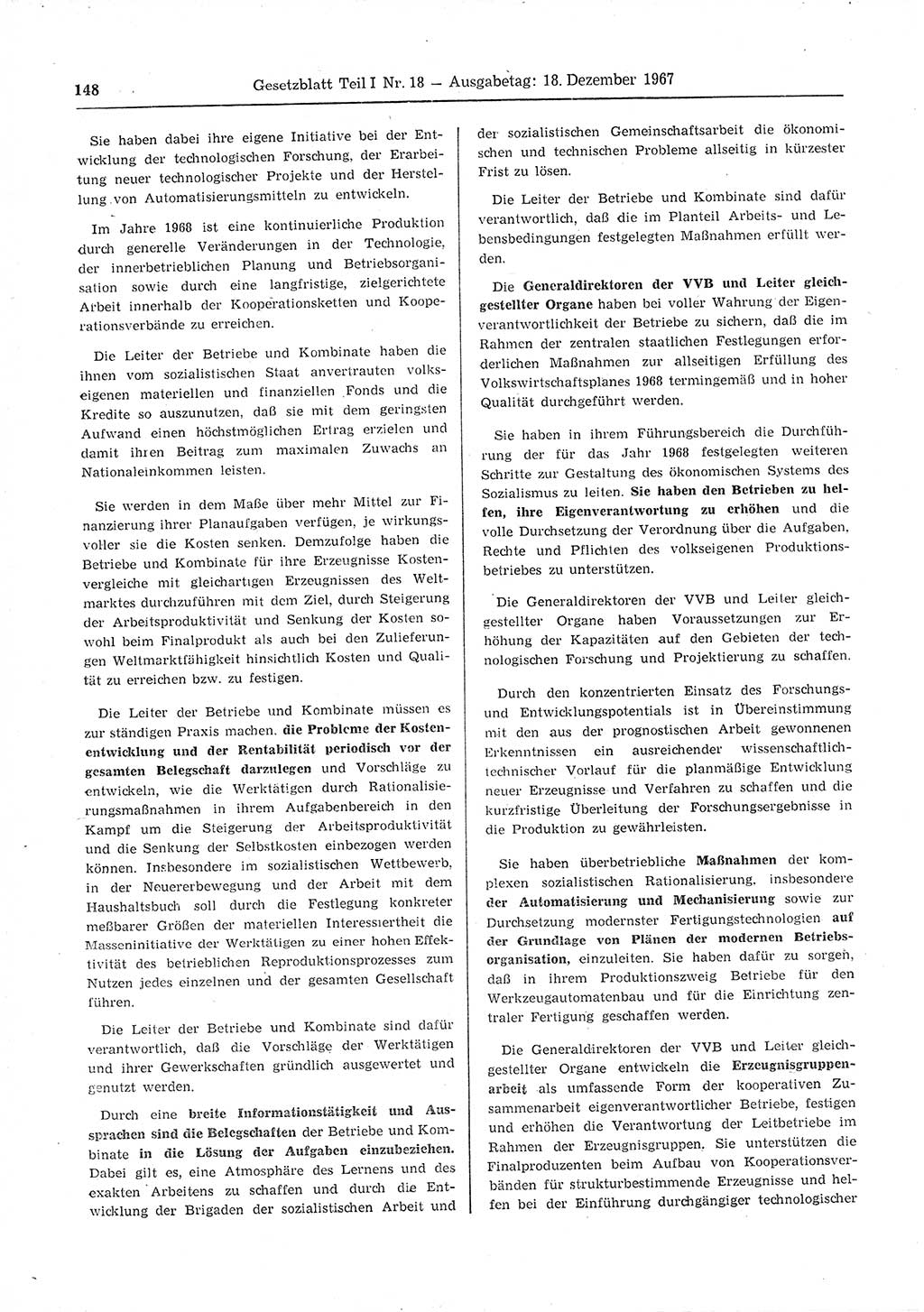 Gesetzblatt (GBl.) der Deutschen Demokratischen Republik (DDR) Teil Ⅰ 1967, Seite 148 (GBl. DDR Ⅰ 1967, S. 148)