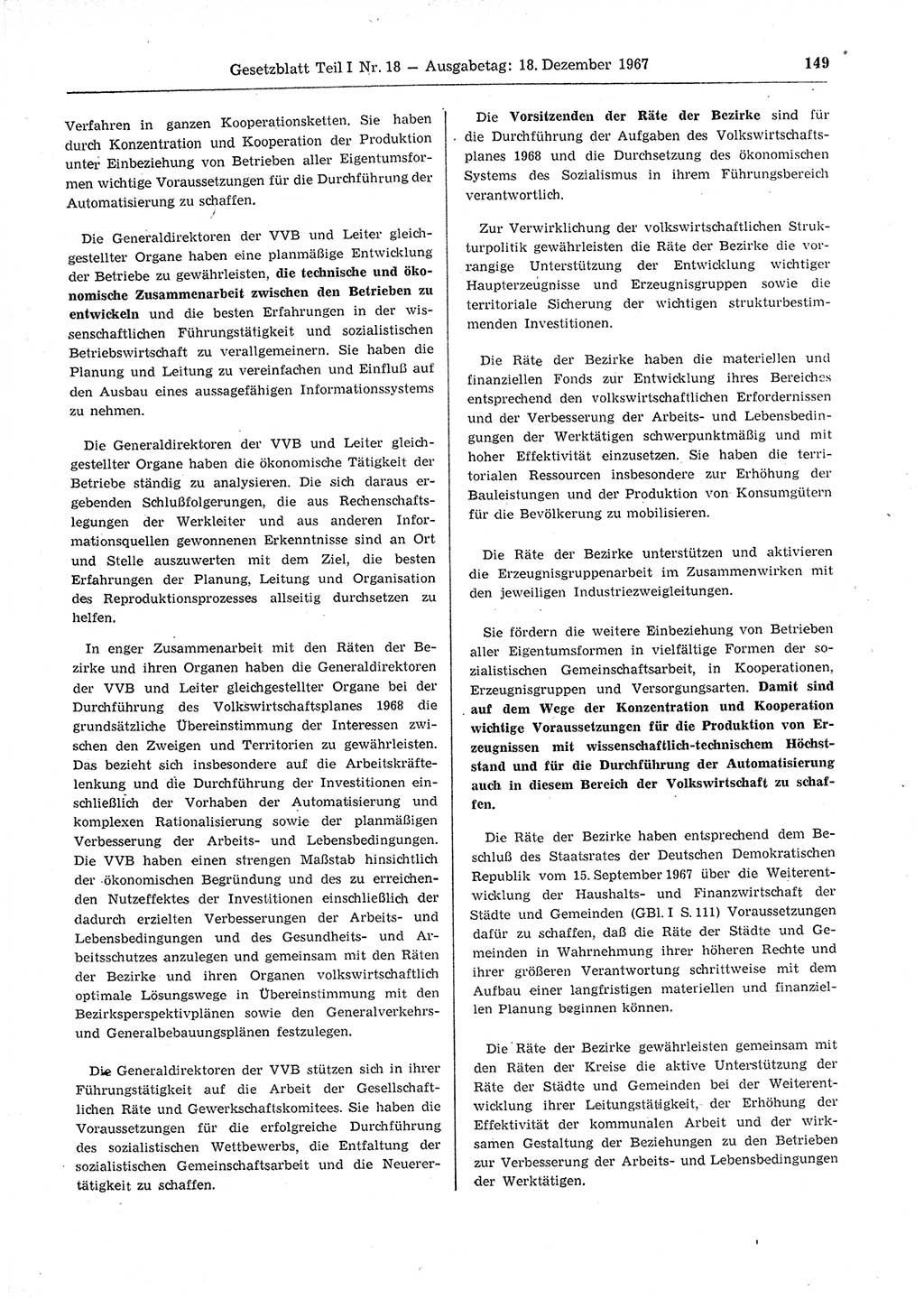 Gesetzblatt (GBl.) der Deutschen Demokratischen Republik (DDR) Teil Ⅰ 1967, Seite 149 (GBl. DDR Ⅰ 1967, S. 149)