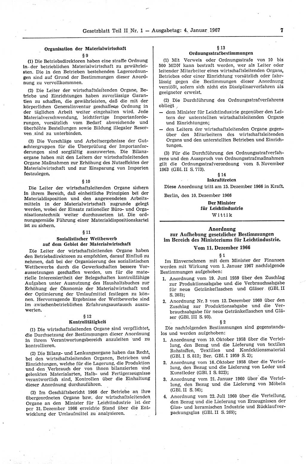 Gesetzblatt (GBl.) der Deutschen Demokratischen Republik (DDR) Teil ⅠⅠ 1967, Seite 7 (GBl. DDR ⅠⅠ 1967, S. 7)