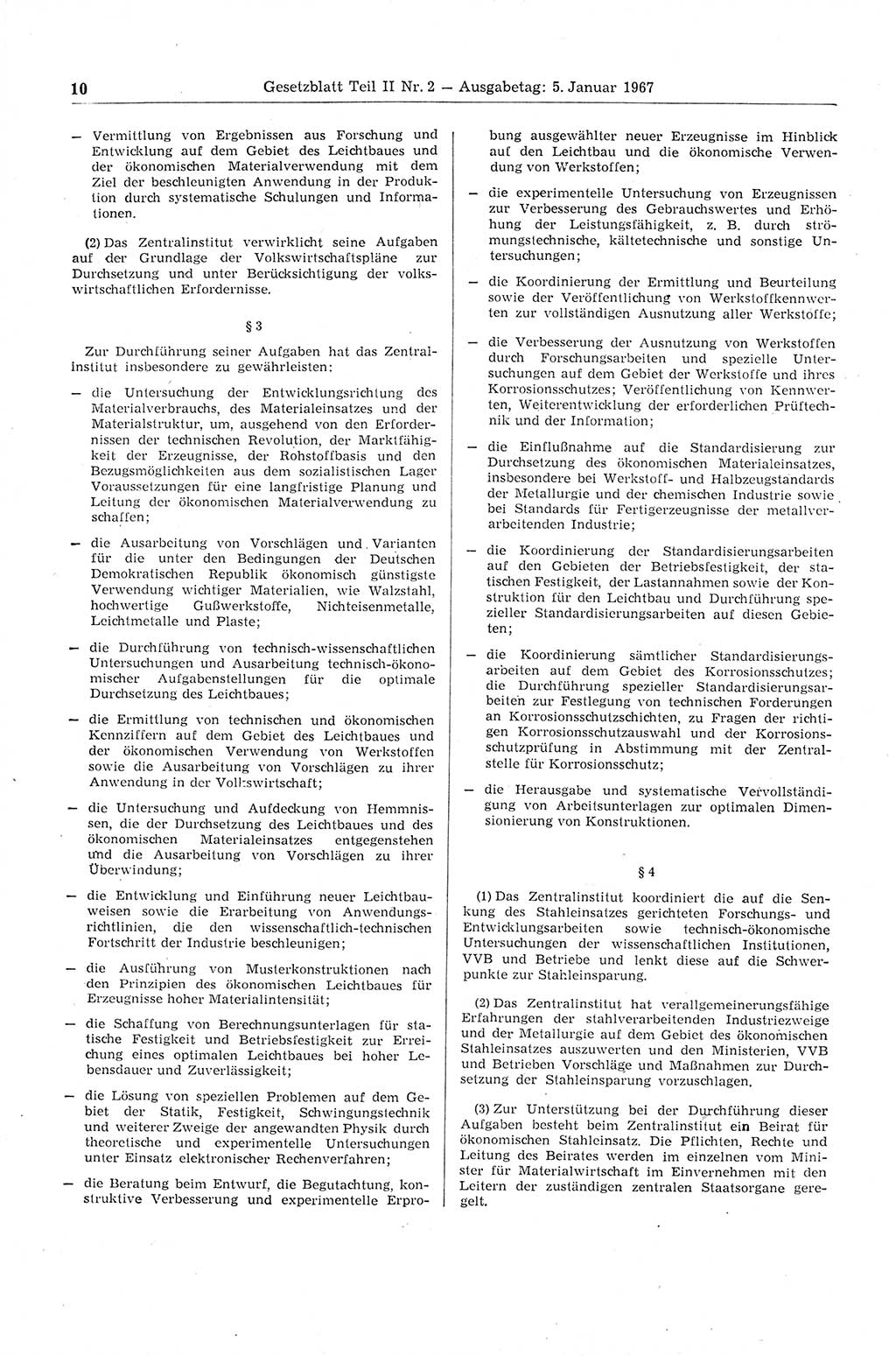 Gesetzblatt (GBl.) der Deutschen Demokratischen Republik (DDR) Teil ⅠⅠ 1967, Seite 10 (GBl. DDR ⅠⅠ 1967, S. 10)