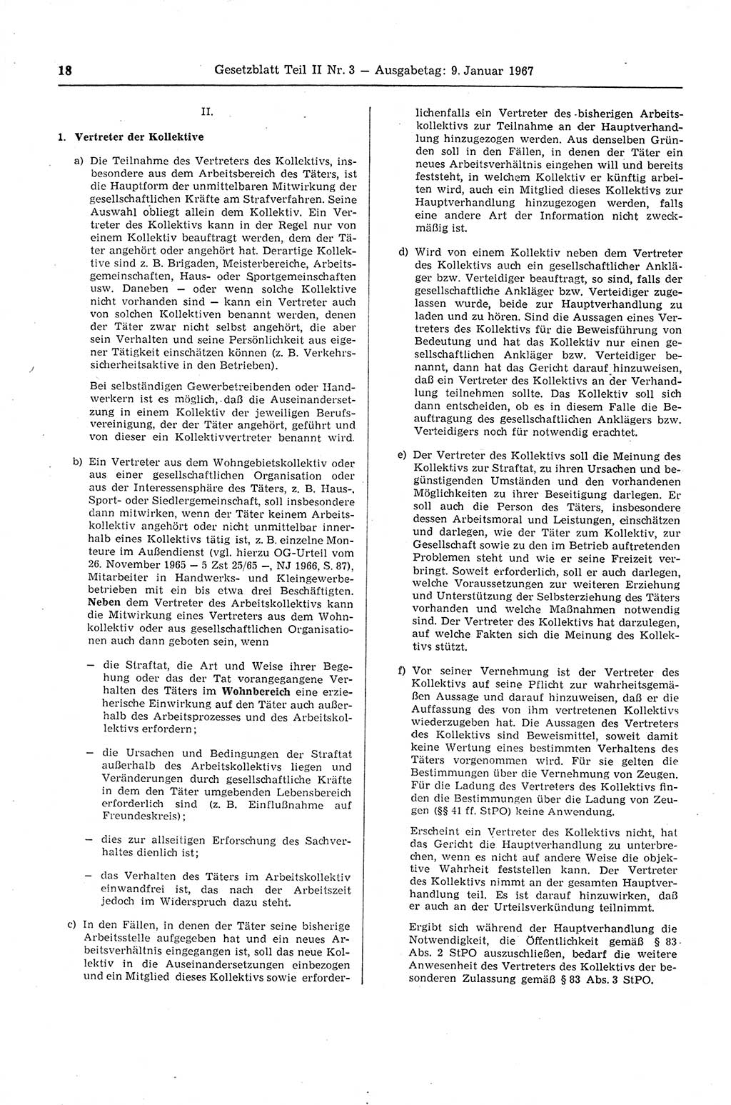 Gesetzblatt (GBl.) der Deutschen Demokratischen Republik (DDR) Teil ⅠⅠ 1967, Seite 18 (GBl. DDR ⅠⅠ 1967, S. 18)