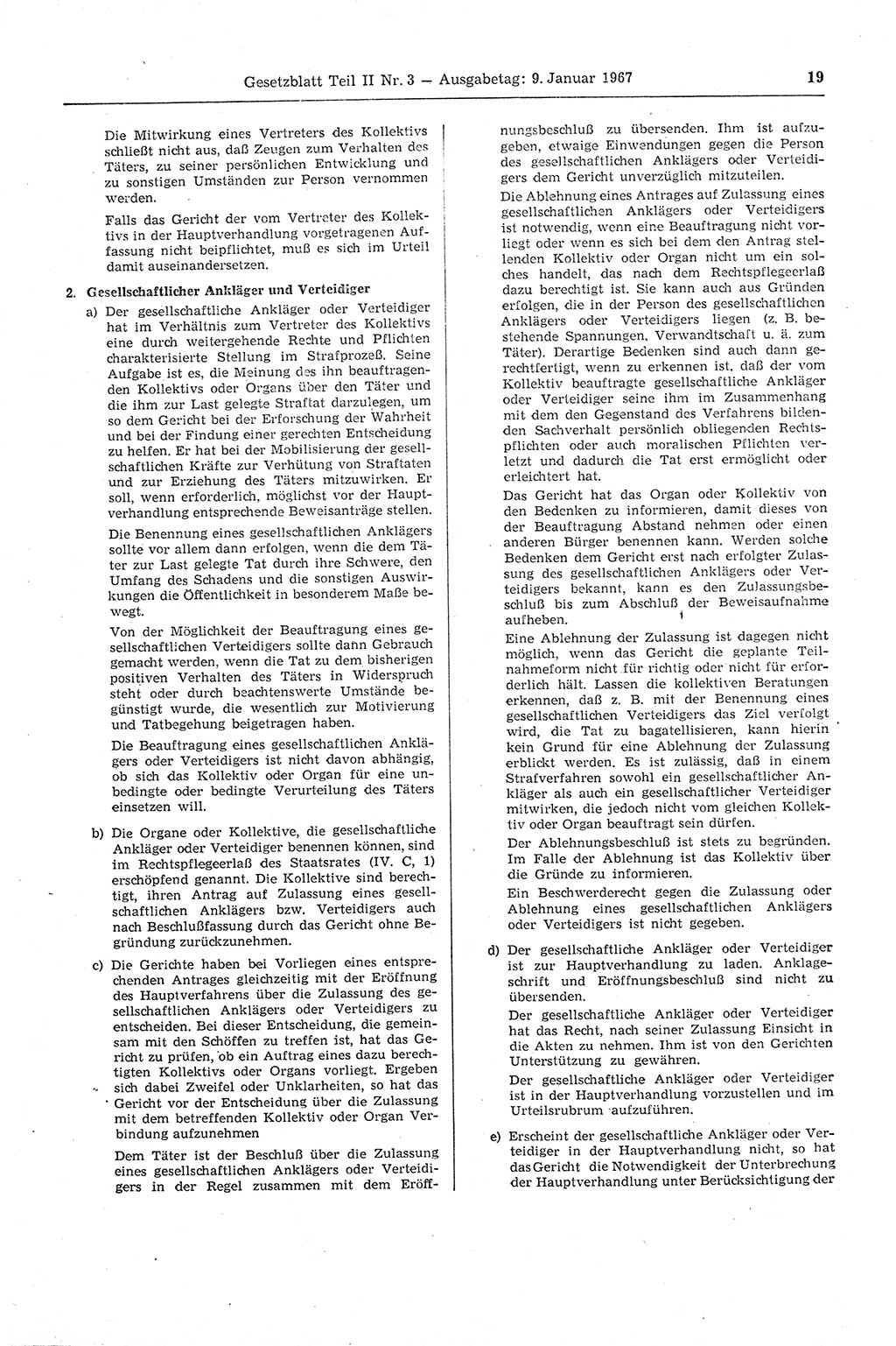 Gesetzblatt (GBl.) der Deutschen Demokratischen Republik (DDR) Teil ⅠⅠ 1967, Seite 19 (GBl. DDR ⅠⅠ 1967, S. 19)