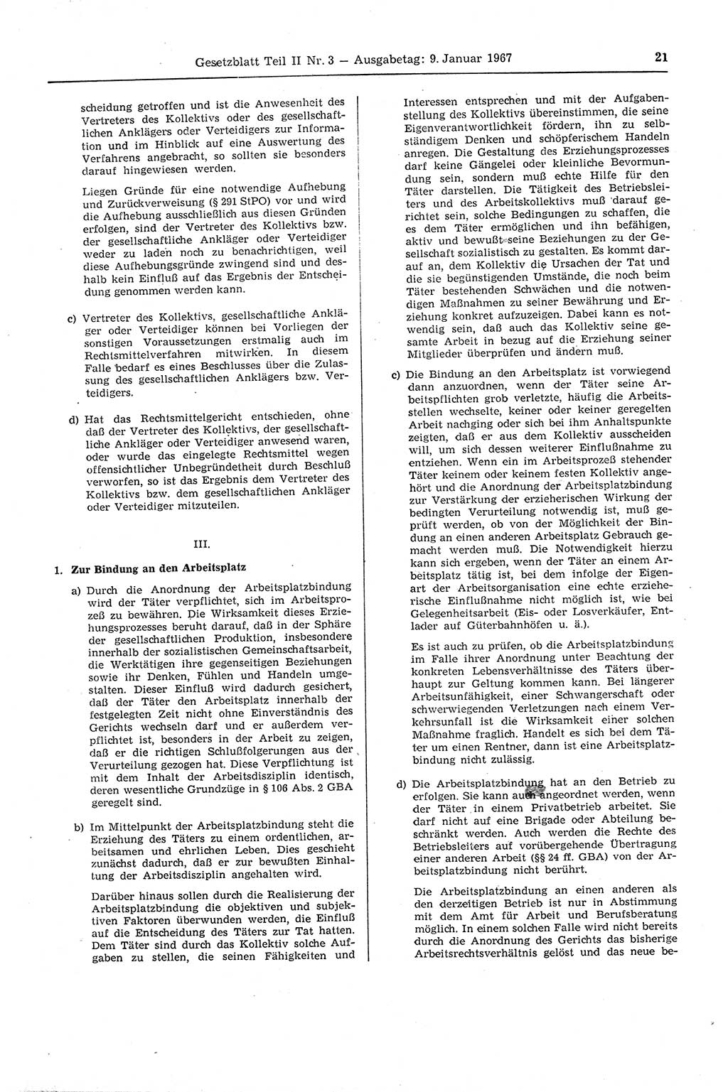 Gesetzblatt (GBl.) der Deutschen Demokratischen Republik (DDR) Teil ⅠⅠ 1967, Seite 21 (GBl. DDR ⅠⅠ 1967, S. 21)