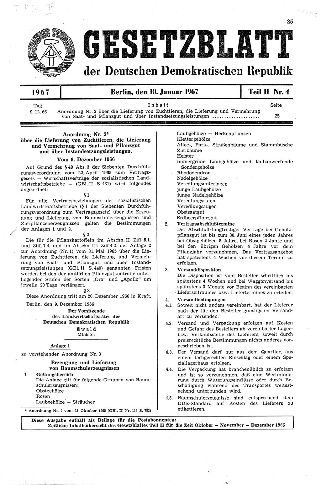 Gesetzblatt (GBl.) der Deutschen Demokratischen Republik (DDR) Teil ⅠⅠ 1967, Seite 25 (GBl. DDR ⅠⅠ 1967, S. 25)