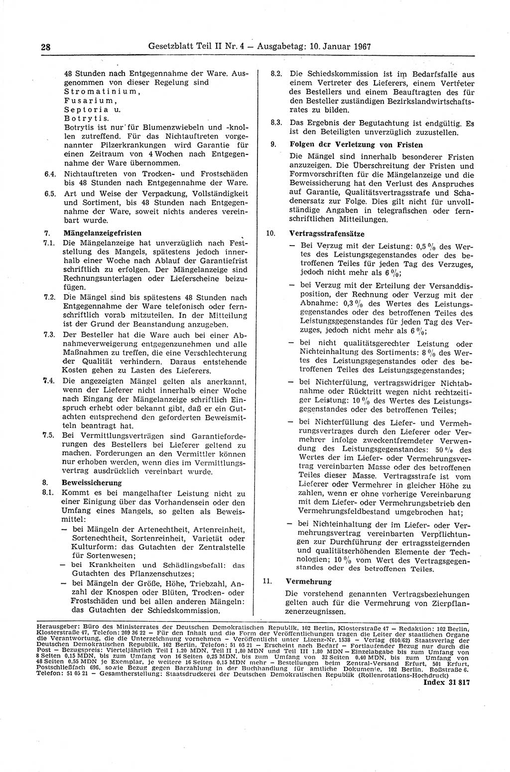 Gesetzblatt (GBl.) der Deutschen Demokratischen Republik (DDR) Teil ⅠⅠ 1967, Seite 28 (GBl. DDR ⅠⅠ 1967, S. 28)