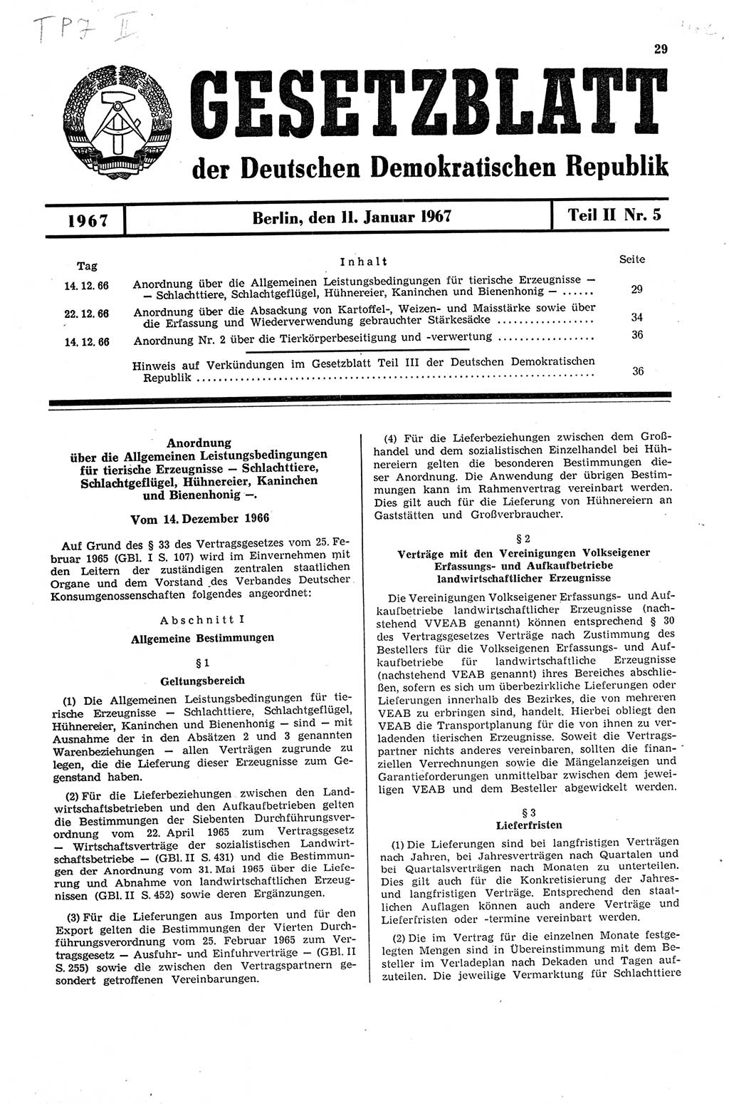Gesetzblatt (GBl.) der Deutschen Demokratischen Republik (DDR) Teil ⅠⅠ 1967, Seite 29 (GBl. DDR ⅠⅠ 1967, S. 29)