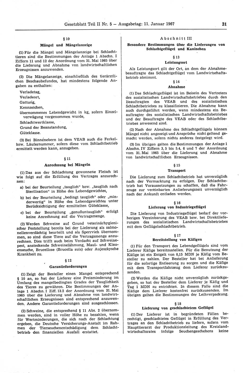Gesetzblatt (GBl.) der Deutschen Demokratischen Republik (DDR) Teil ⅠⅠ 1967, Seite 31 (GBl. DDR ⅠⅠ 1967, S. 31)
