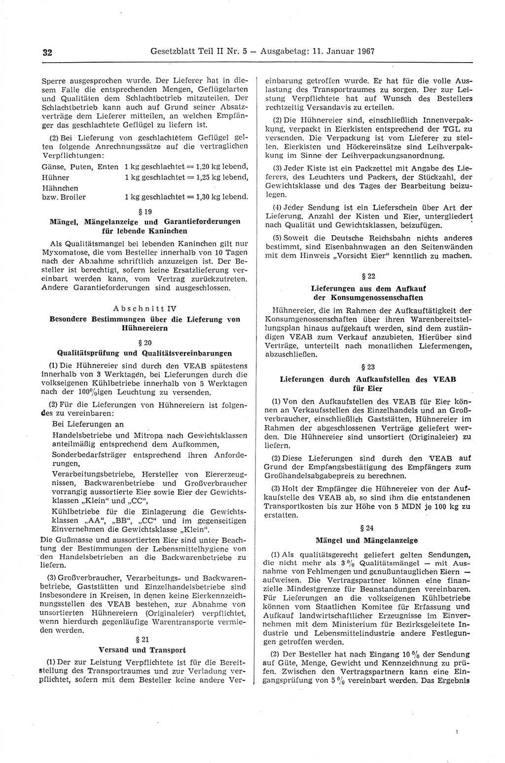 Gesetzblatt (GBl.) der Deutschen Demokratischen Republik (DDR) Teil ⅠⅠ 1967, Seite 32 (GBl. DDR ⅠⅠ 1967, S. 32)