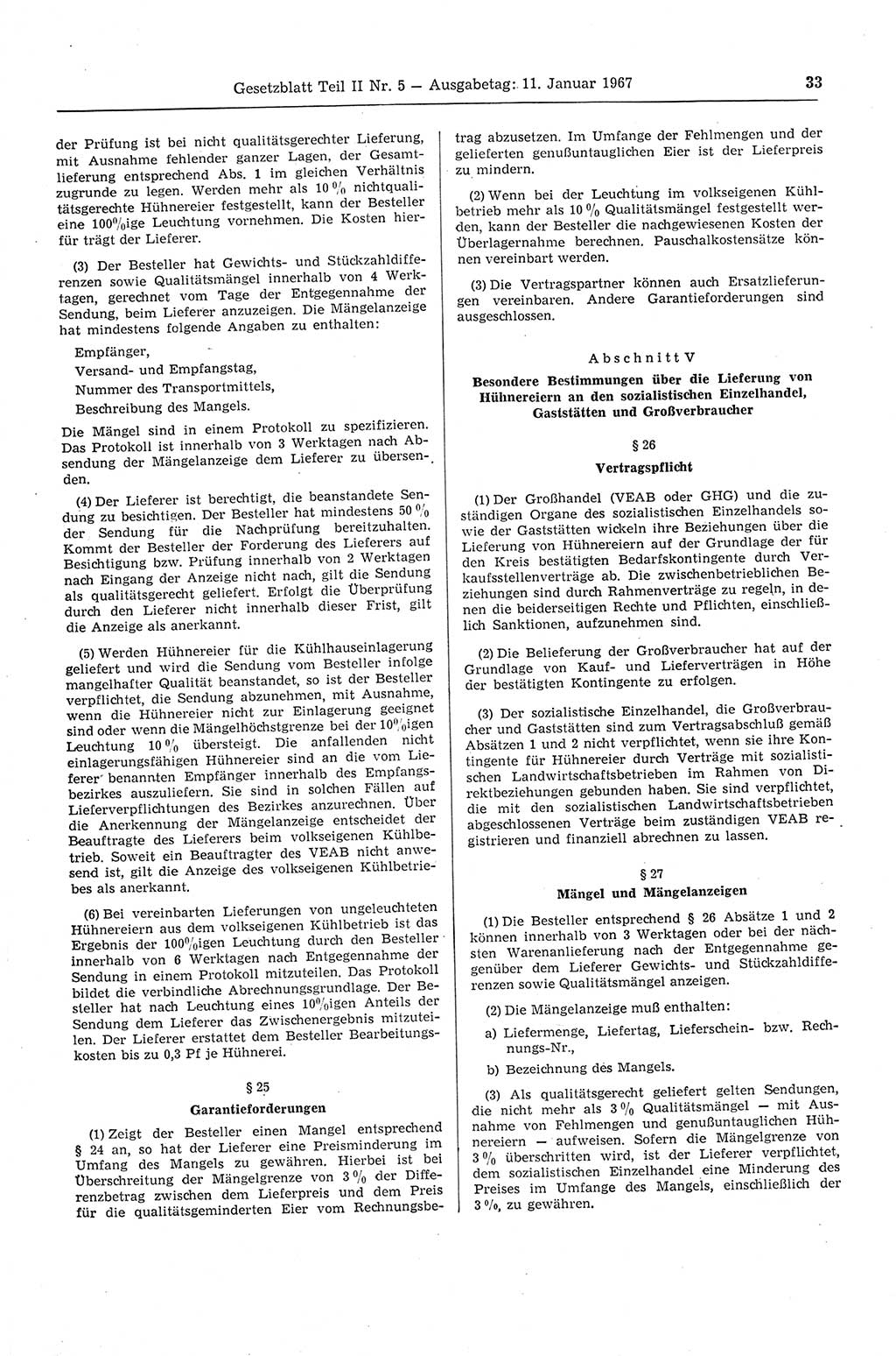 Gesetzblatt (GBl.) der Deutschen Demokratischen Republik (DDR) Teil ⅠⅠ 1967, Seite 33 (GBl. DDR ⅠⅠ 1967, S. 33)