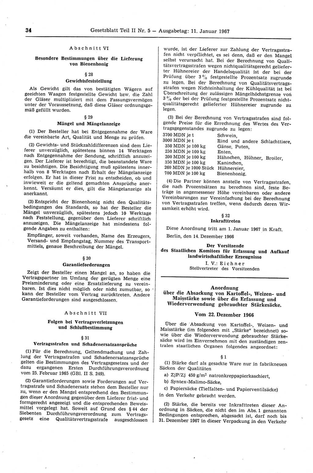 Gesetzblatt (GBl.) der Deutschen Demokratischen Republik (DDR) Teil ⅠⅠ 1967, Seite 34 (GBl. DDR ⅠⅠ 1967, S. 34)