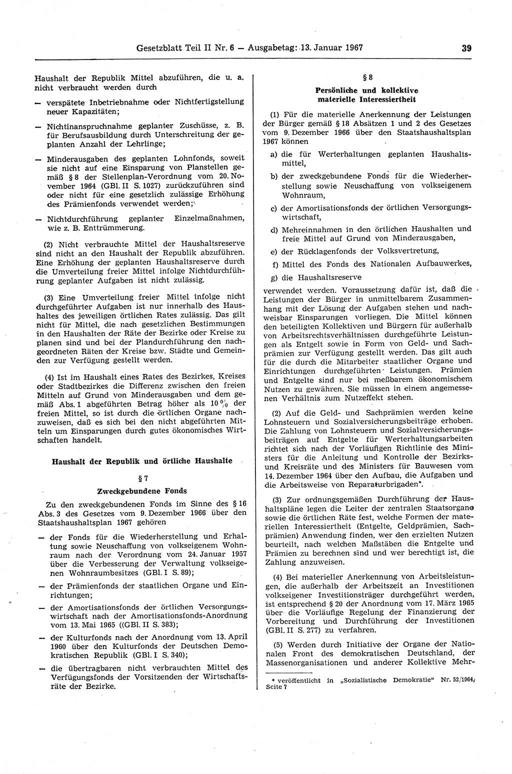 Gesetzblatt (GBl.) der Deutschen Demokratischen Republik (DDR) Teil ⅠⅠ 1967, Seite 39 (GBl. DDR ⅠⅠ 1967, S. 39)