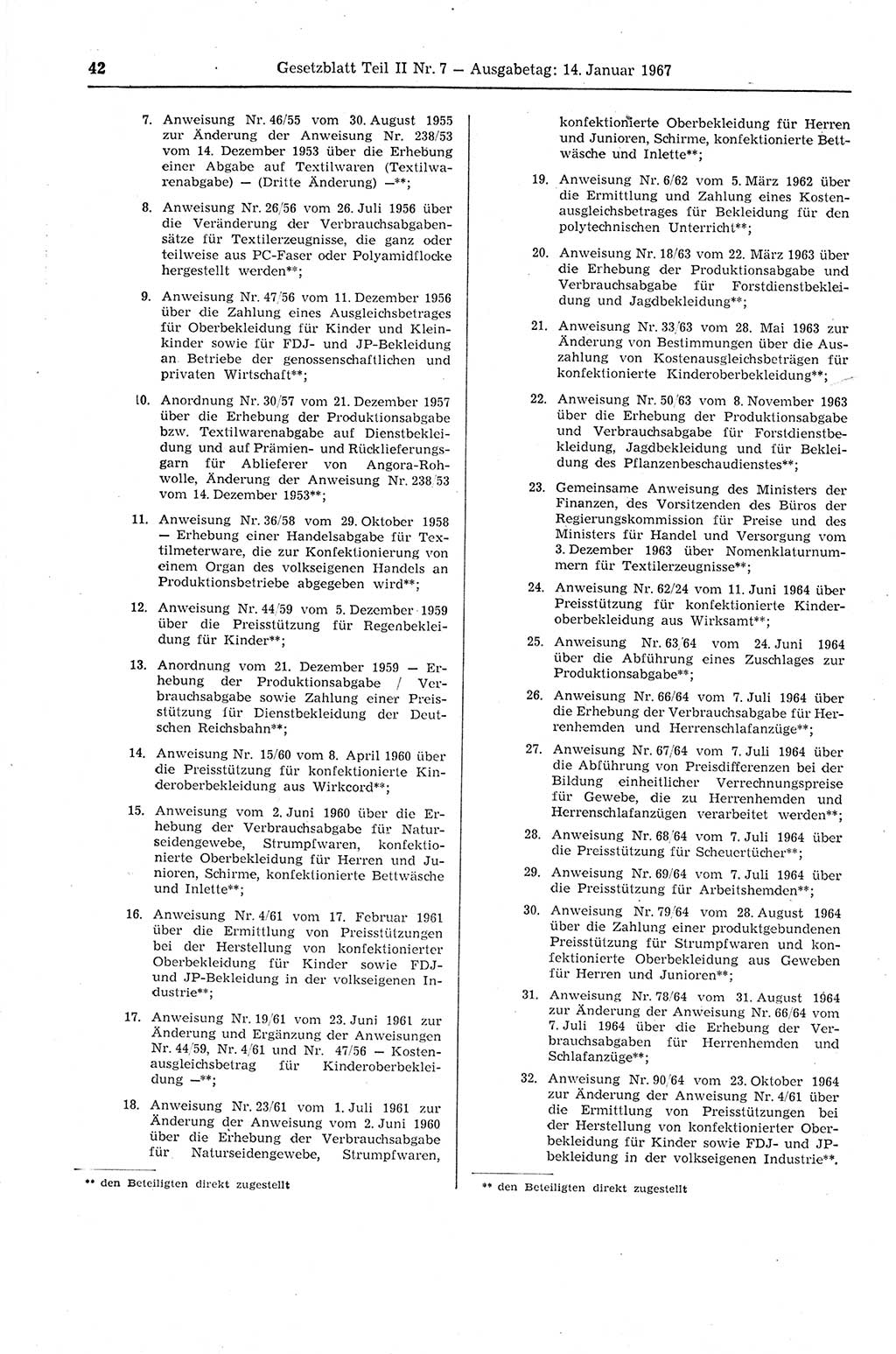 Gesetzblatt (GBl.) der Deutschen Demokratischen Republik (DDR) Teil ⅠⅠ 1967, Seite 42 (GBl. DDR ⅠⅠ 1967, S. 42)