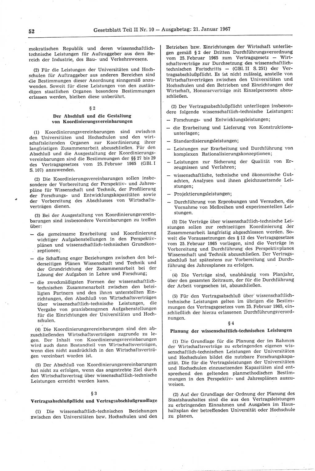 Gesetzblatt (GBl.) der Deutschen Demokratischen Republik (DDR) Teil ⅠⅠ 1967, Seite 52 (GBl. DDR ⅠⅠ 1967, S. 52)