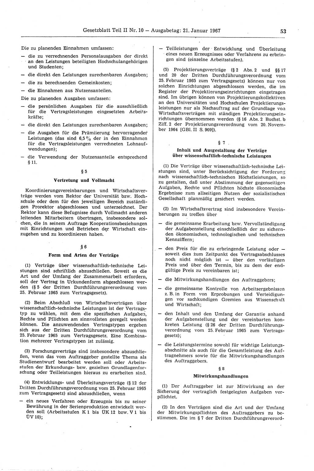 Gesetzblatt (GBl.) der Deutschen Demokratischen Republik (DDR) Teil ⅠⅠ 1967, Seite 53 (GBl. DDR ⅠⅠ 1967, S. 53)