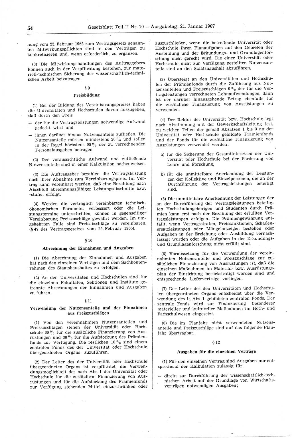 Gesetzblatt (GBl.) der Deutschen Demokratischen Republik (DDR) Teil ⅠⅠ 1967, Seite 54 (GBl. DDR ⅠⅠ 1967, S. 54)