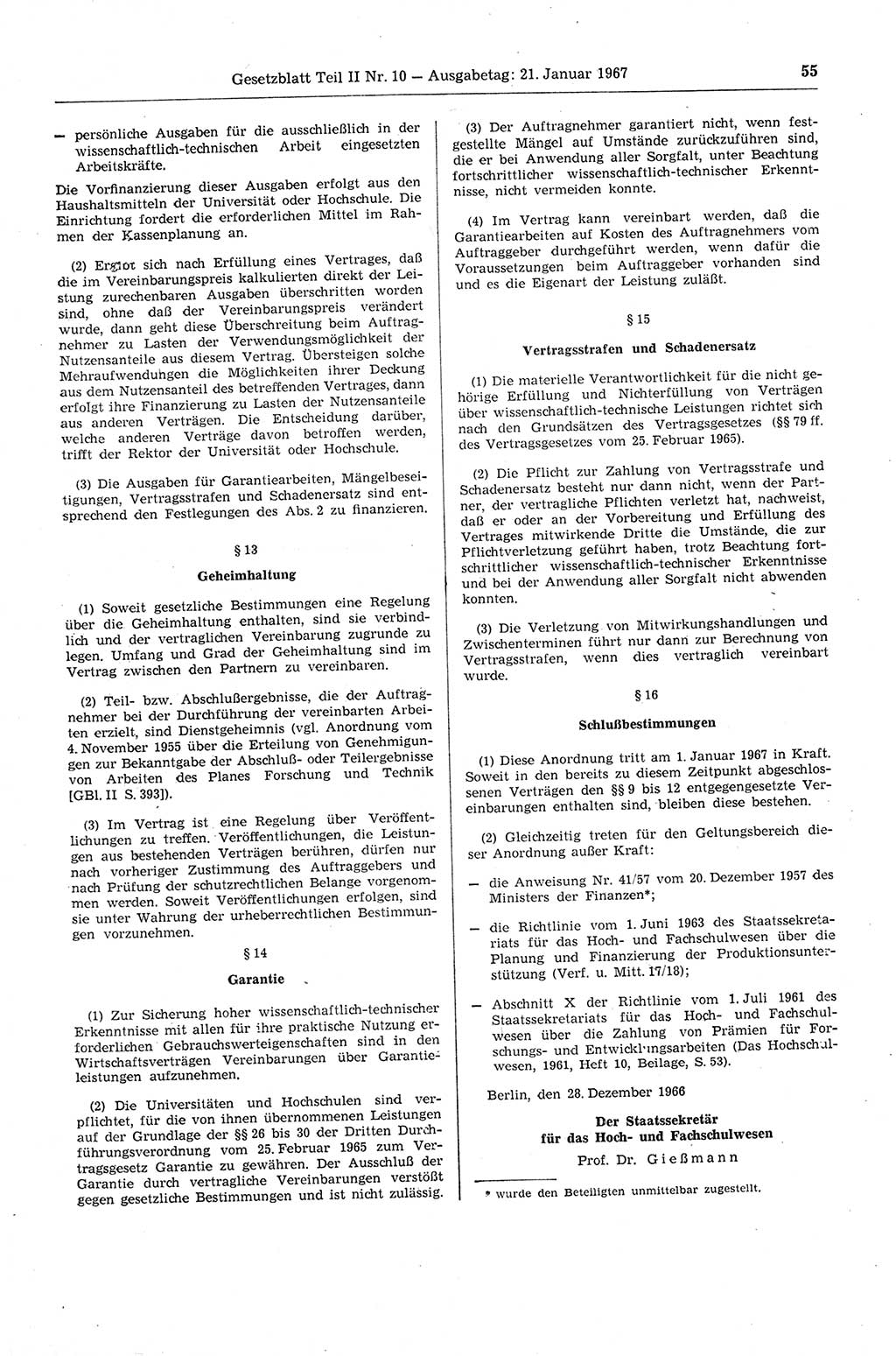 Gesetzblatt (GBl.) der Deutschen Demokratischen Republik (DDR) Teil ⅠⅠ 1967, Seite 55 (GBl. DDR ⅠⅠ 1967, S. 55)