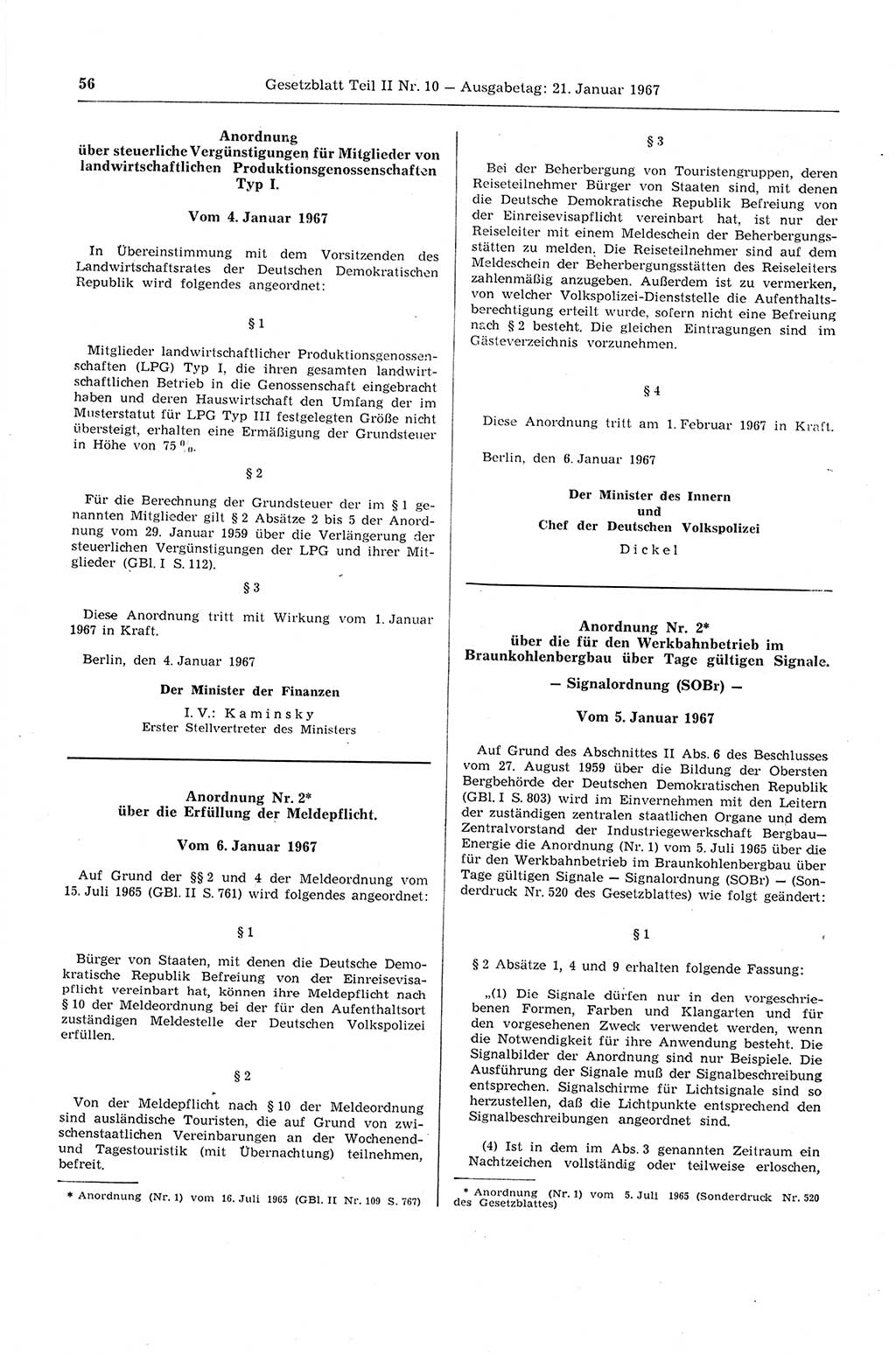 Gesetzblatt (GBl.) der Deutschen Demokratischen Republik (DDR) Teil ⅠⅠ 1967, Seite 56 (GBl. DDR ⅠⅠ 1967, S. 56)