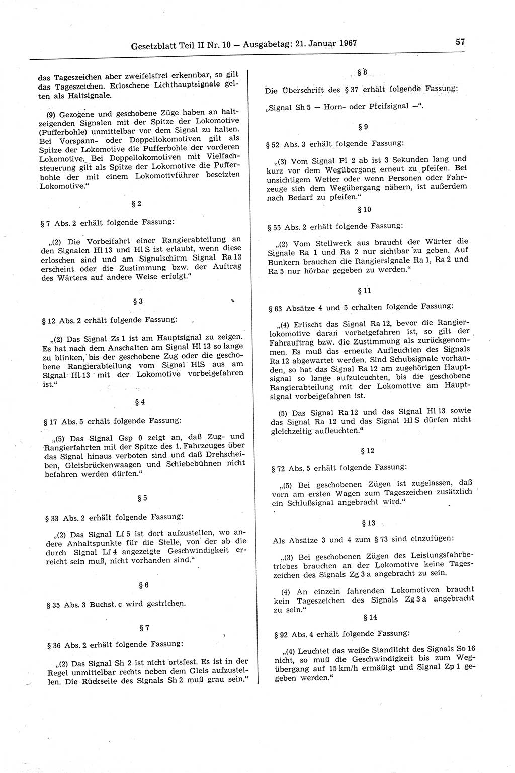 Gesetzblatt (GBl.) der Deutschen Demokratischen Republik (DDR) Teil ⅠⅠ 1967, Seite 57 (GBl. DDR ⅠⅠ 1967, S. 57)