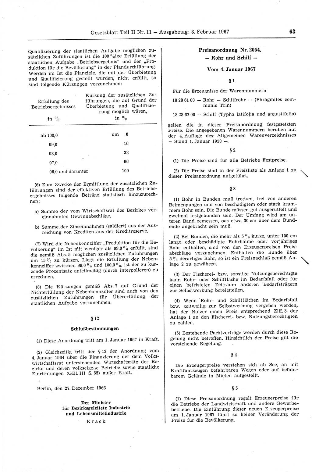 Gesetzblatt (GBl.) der Deutschen Demokratischen Republik (DDR) Teil ⅠⅠ 1967, Seite 63 (GBl. DDR ⅠⅠ 1967, S. 63)