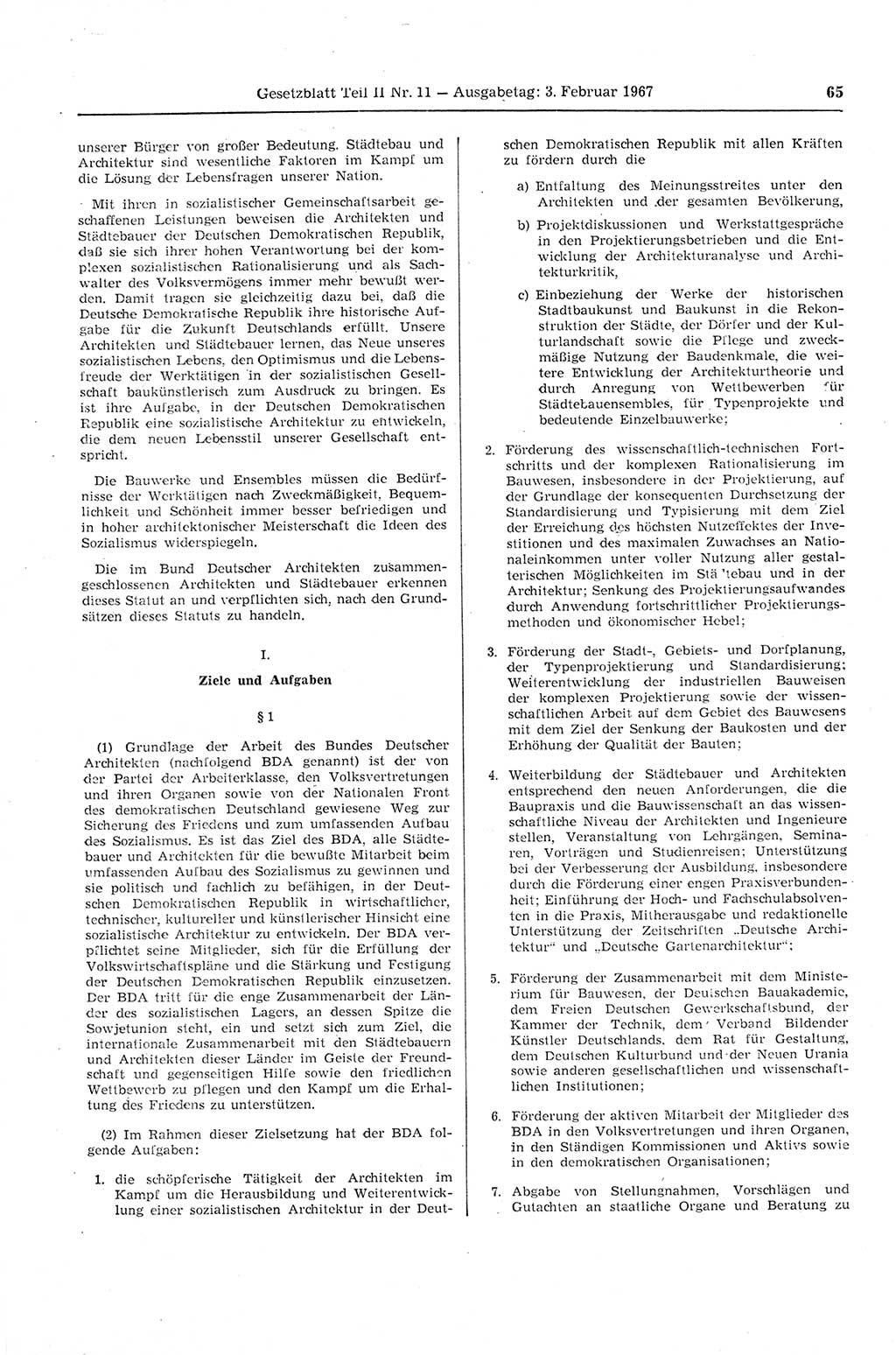 Gesetzblatt (GBl.) der Deutschen Demokratischen Republik (DDR) Teil ⅠⅠ 1967, Seite 65 (GBl. DDR ⅠⅠ 1967, S. 65)