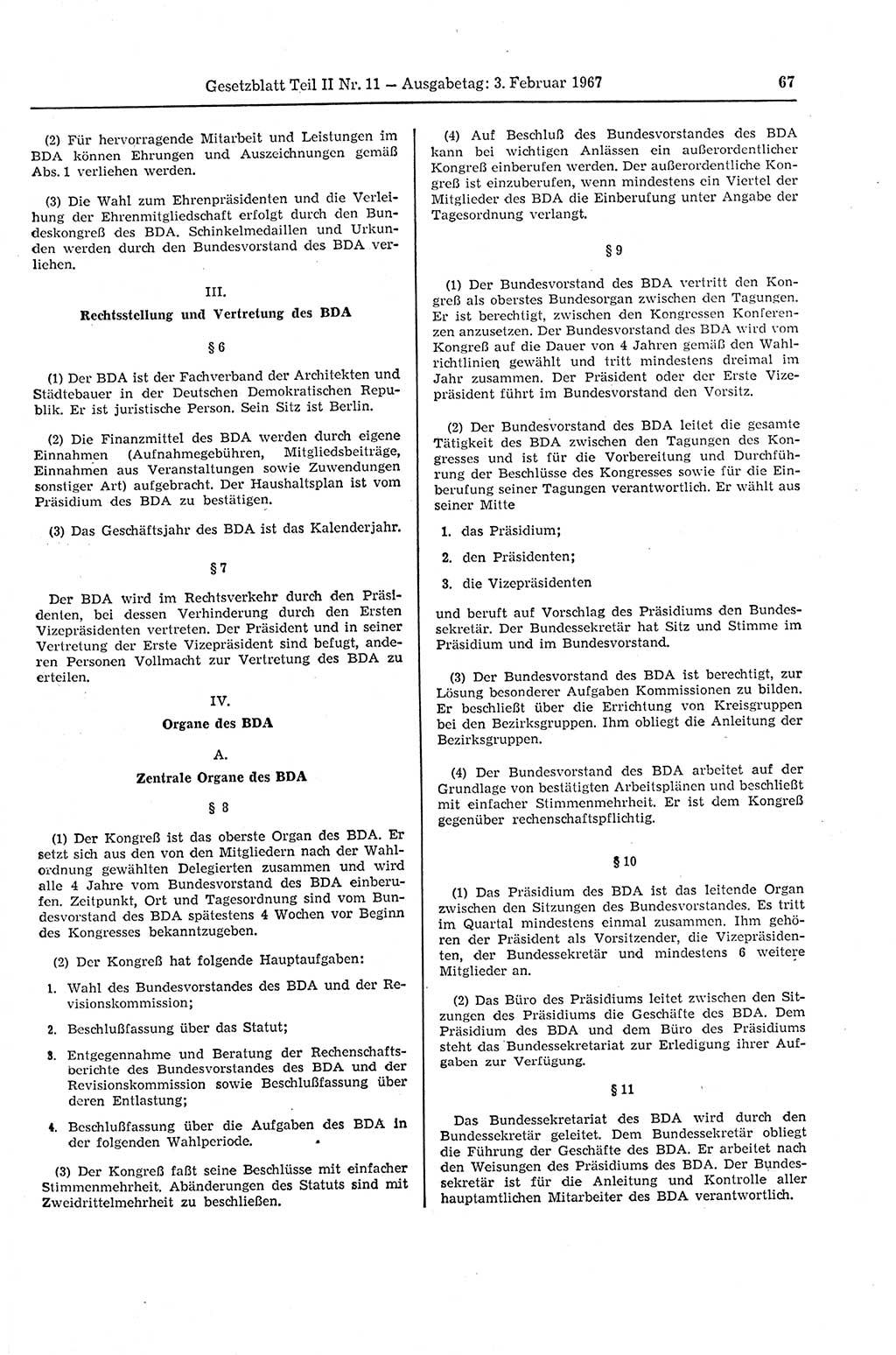 Gesetzblatt (GBl.) der Deutschen Demokratischen Republik (DDR) Teil ⅠⅠ 1967, Seite 67 (GBl. DDR ⅠⅠ 1967, S. 67)