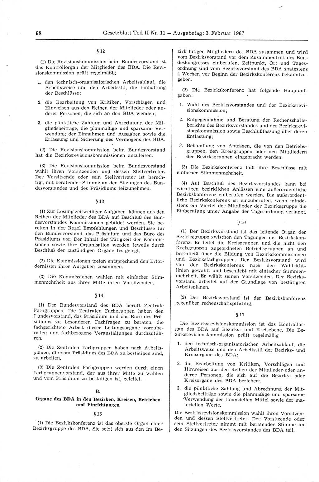Gesetzblatt (GBl.) der Deutschen Demokratischen Republik (DDR) Teil ⅠⅠ 1967, Seite 68 (GBl. DDR ⅠⅠ 1967, S. 68)