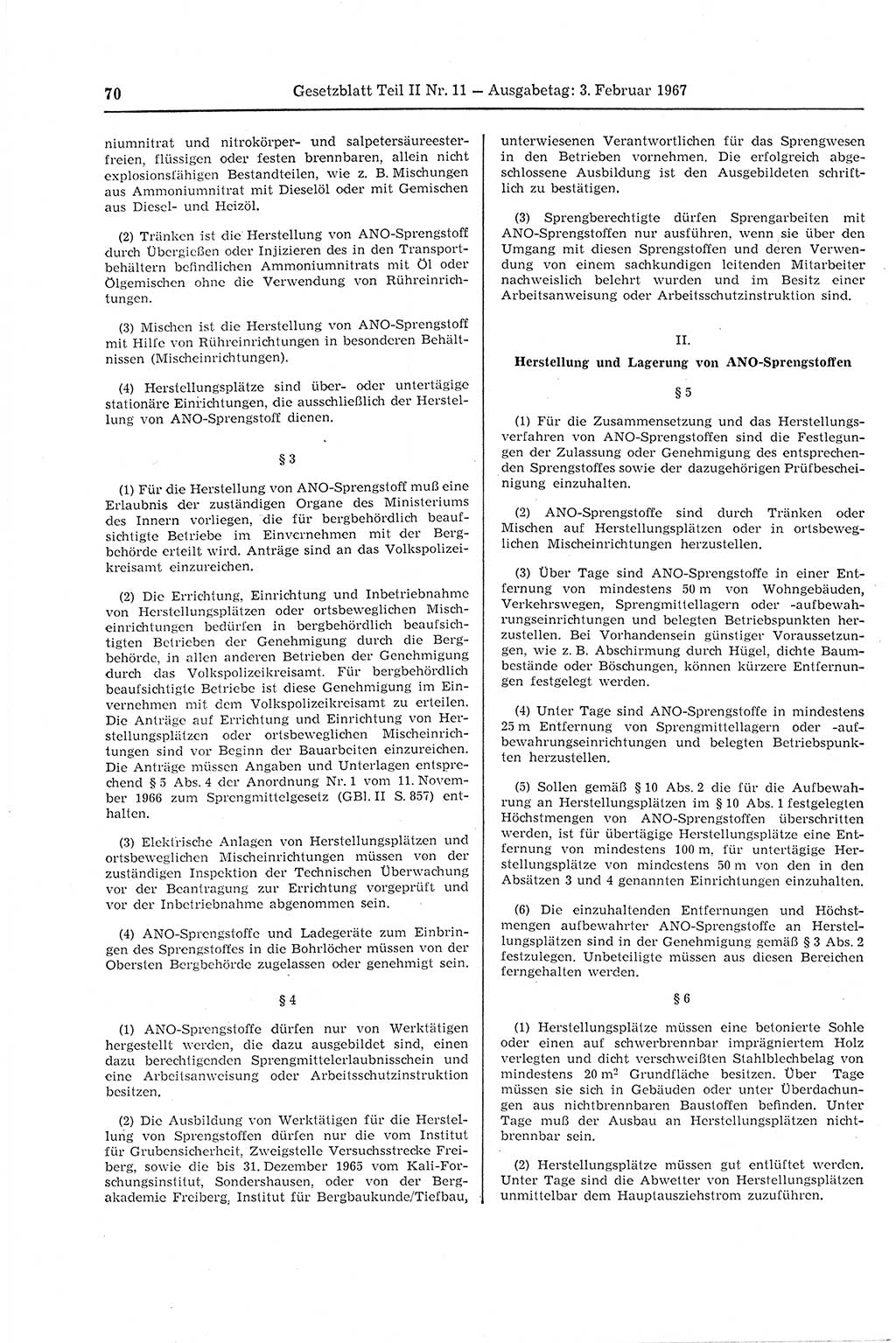 Gesetzblatt (GBl.) der Deutschen Demokratischen Republik (DDR) Teil ⅠⅠ 1967, Seite 70 (GBl. DDR ⅠⅠ 1967, S. 70)
