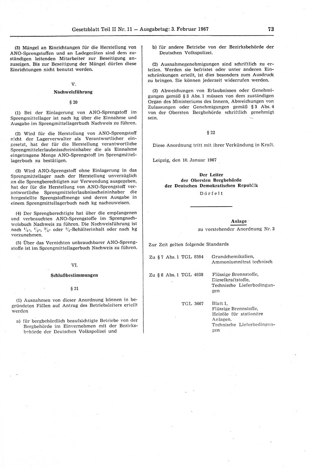 Gesetzblatt (GBl.) der Deutschen Demokratischen Republik (DDR) Teil ⅠⅠ 1967, Seite 73 (GBl. DDR ⅠⅠ 1967, S. 73)