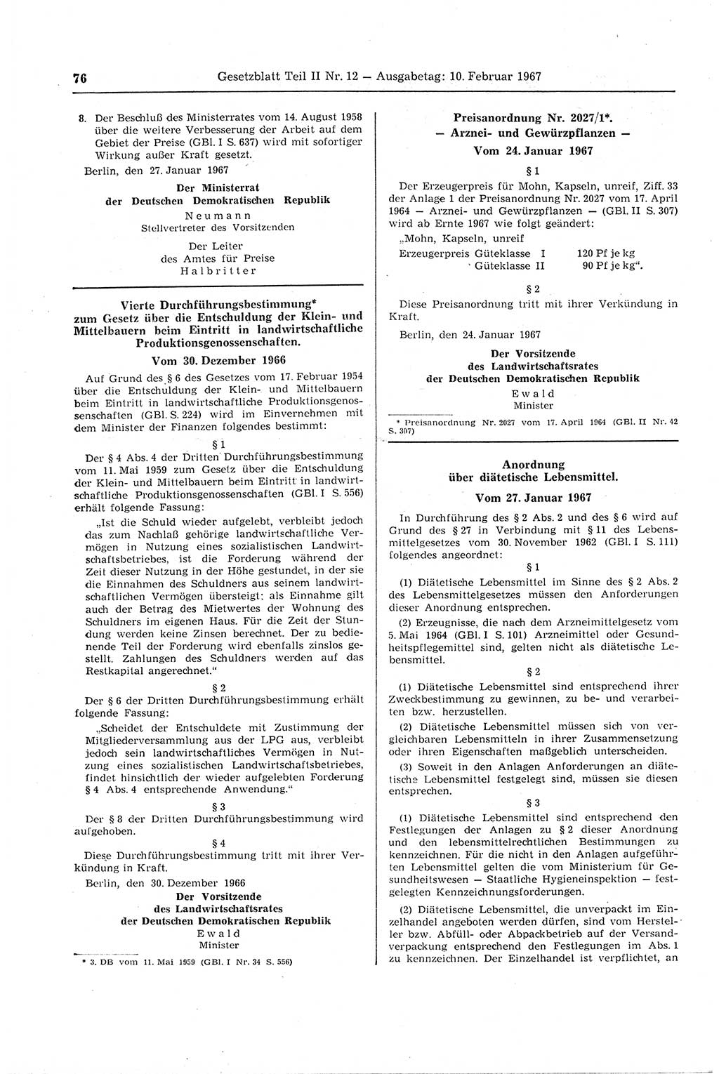 Gesetzblatt (GBl.) der Deutschen Demokratischen Republik (DDR) Teil ⅠⅠ 1967, Seite 76 (GBl. DDR ⅠⅠ 1967, S. 76)