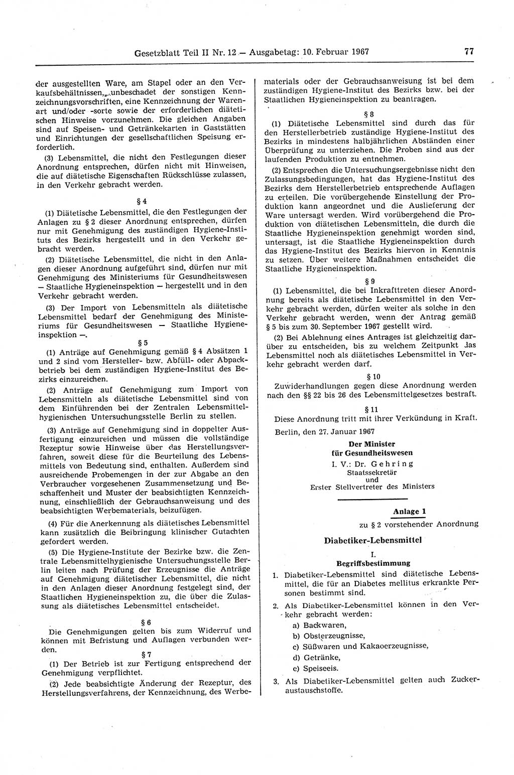 Gesetzblatt (GBl.) der Deutschen Demokratischen Republik (DDR) Teil ⅠⅠ 1967, Seite 77 (GBl. DDR ⅠⅠ 1967, S. 77)