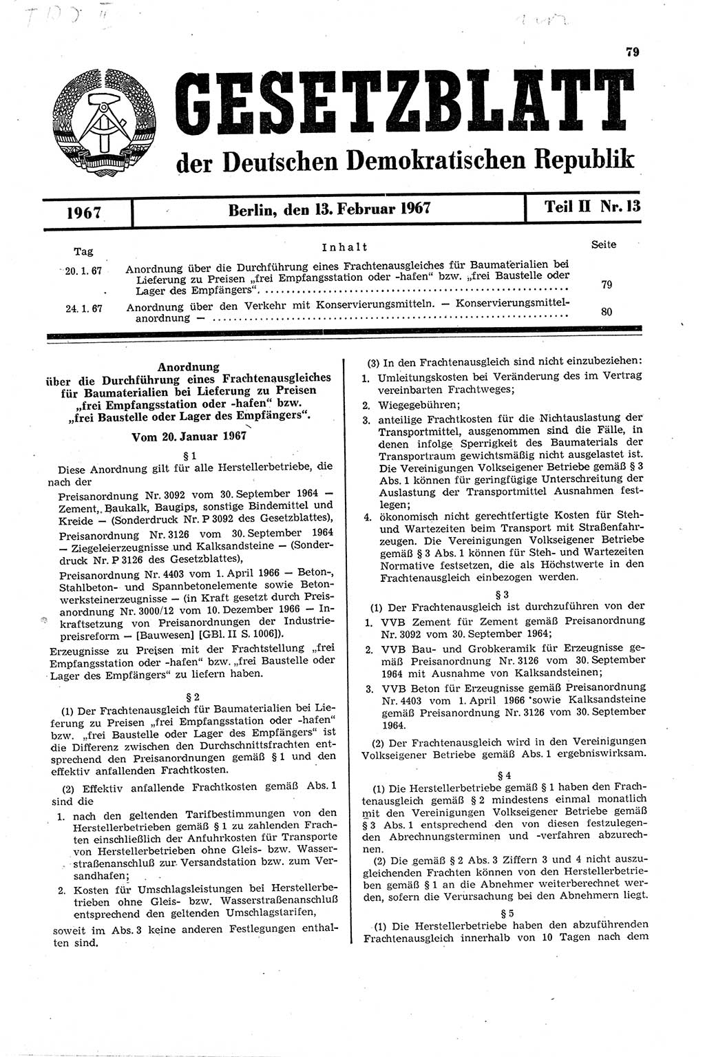Gesetzblatt (GBl.) der Deutschen Demokratischen Republik (DDR) Teil ⅠⅠ 1967, Seite 79 (GBl. DDR ⅠⅠ 1967, S. 79)