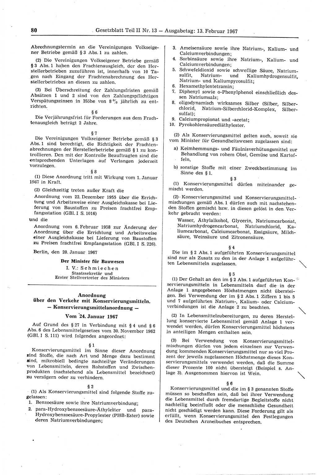 Gesetzblatt (GBl.) der Deutschen Demokratischen Republik (DDR) Teil ⅠⅠ 1967, Seite 80 (GBl. DDR ⅠⅠ 1967, S. 80)