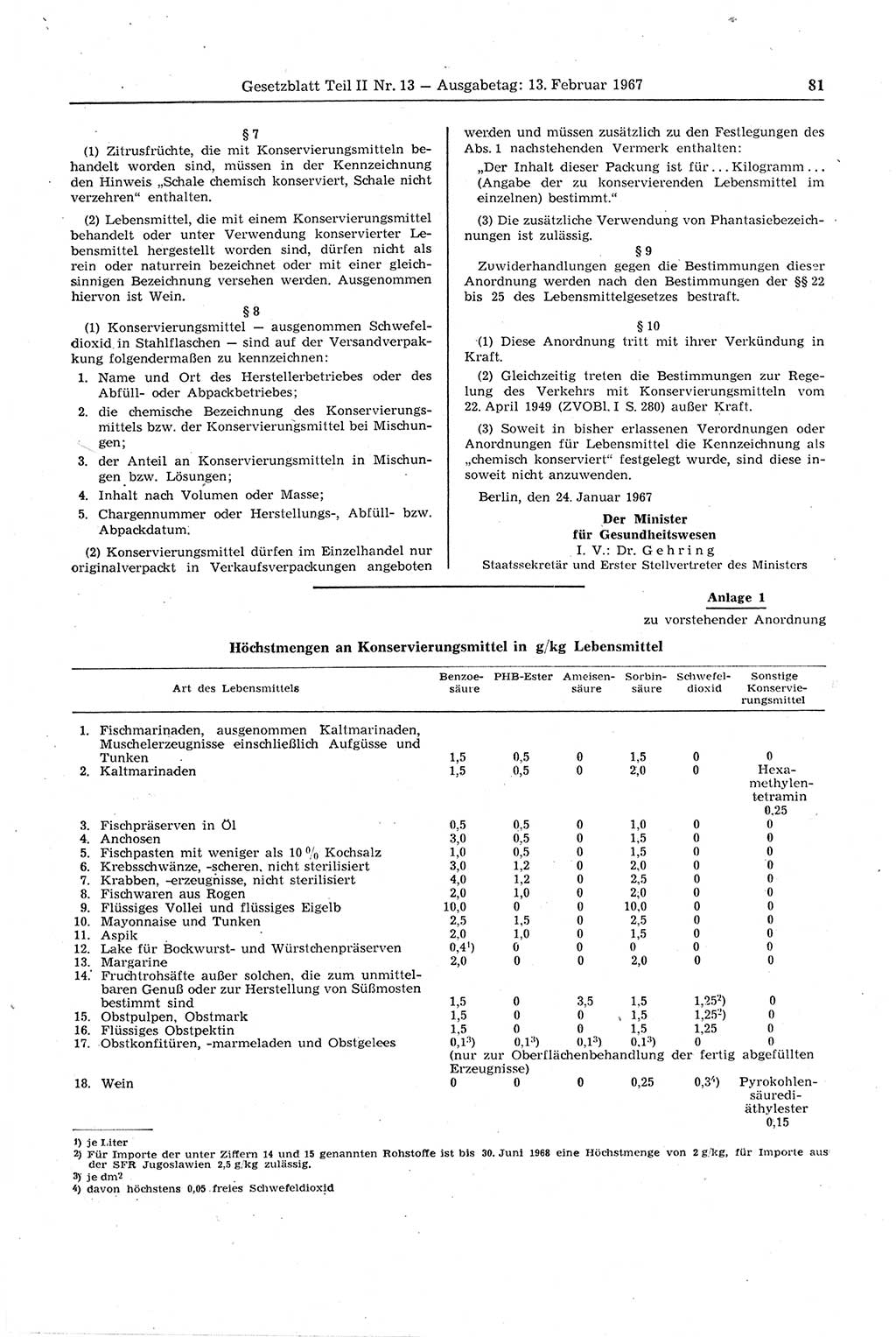 Gesetzblatt (GBl.) der Deutschen Demokratischen Republik (DDR) Teil ⅠⅠ 1967, Seite 81 (GBl. DDR ⅠⅠ 1967, S. 81)