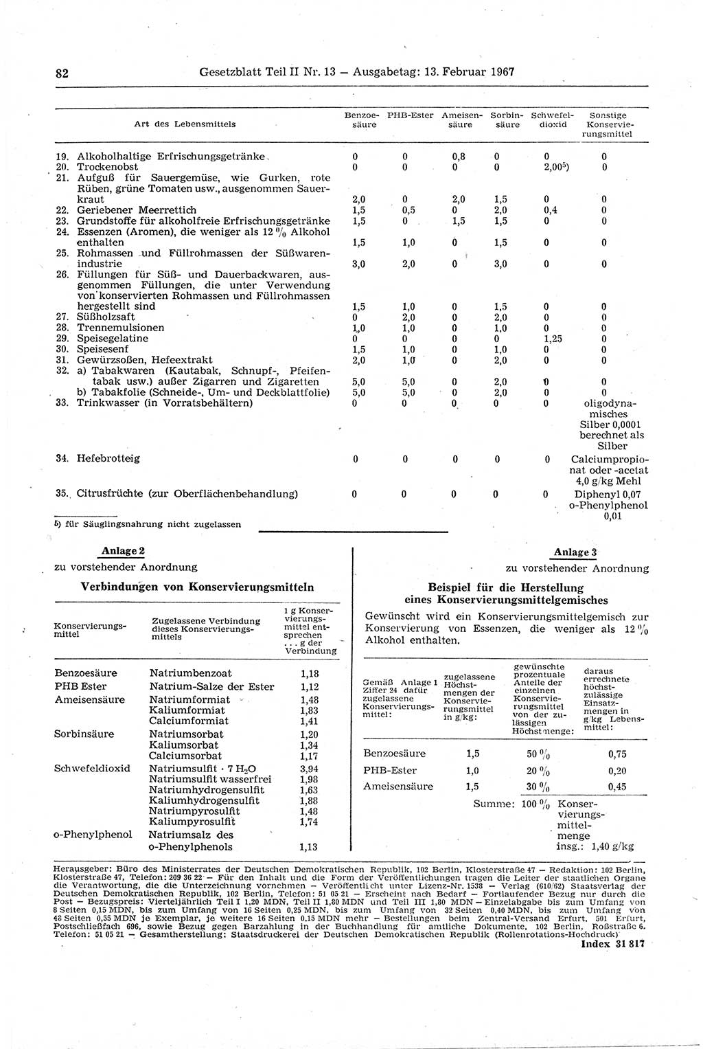 Gesetzblatt (GBl.) der Deutschen Demokratischen Republik (DDR) Teil ⅠⅠ 1967, Seite 82 (GBl. DDR ⅠⅠ 1967, S. 82)