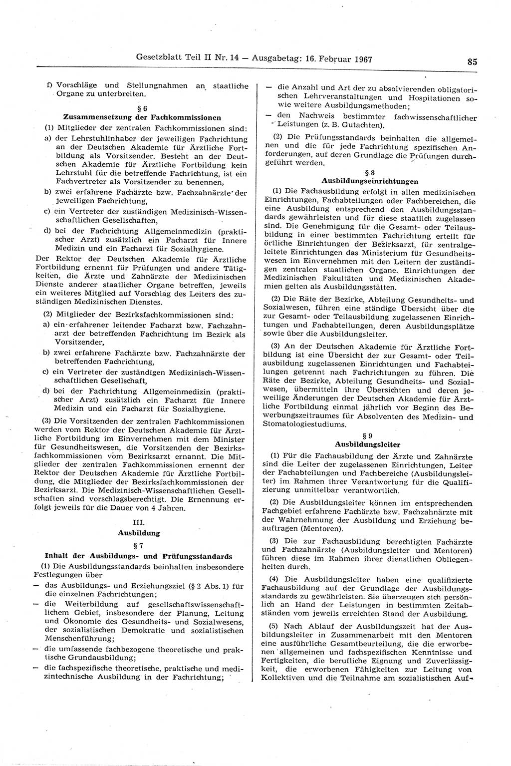 Gesetzblatt (GBl.) der Deutschen Demokratischen Republik (DDR) Teil ⅠⅠ 1967, Seite 85 (GBl. DDR ⅠⅠ 1967, S. 85)