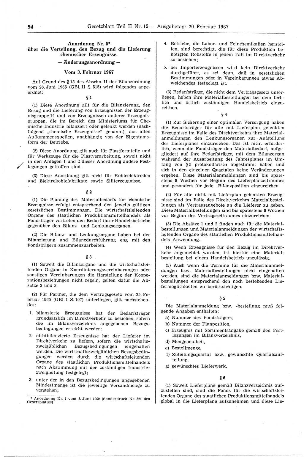 Gesetzblatt (GBl.) der Deutschen Demokratischen Republik (DDR) Teil ⅠⅠ 1967, Seite 94 (GBl. DDR ⅠⅠ 1967, S. 94)