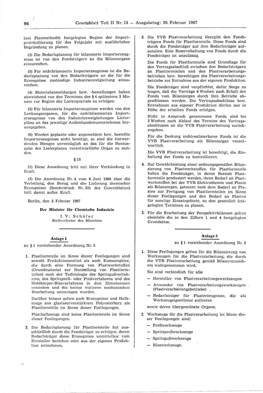 Gesetzblatt (GBl.) der Deutschen Demokratischen Republik (DDR) Teil ⅠⅠ 1967, Seite 96 (GBl. DDR ⅠⅠ 1967, S. 96)