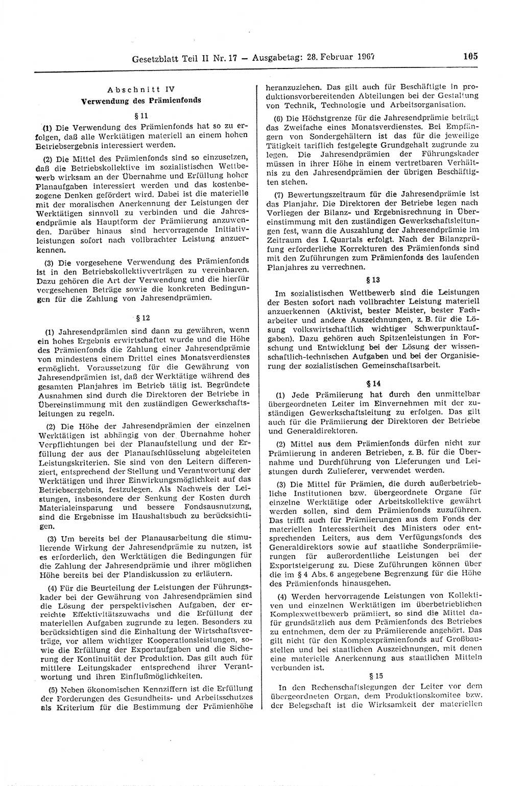 Gesetzblatt (GBl.) der Deutschen Demokratischen Republik (DDR) Teil ⅠⅠ 1967, Seite 105 (GBl. DDR ⅠⅠ 1967, S. 105)