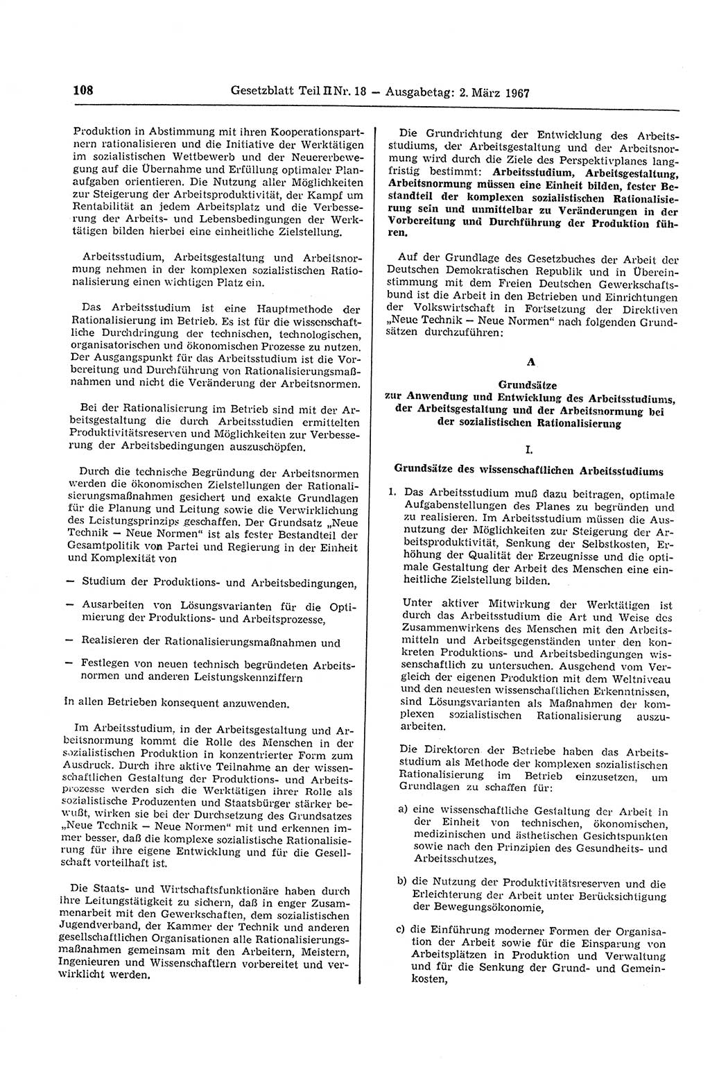 Gesetzblatt (GBl.) der Deutschen Demokratischen Republik (DDR) Teil ⅠⅠ 1967, Seite 108 (GBl. DDR ⅠⅠ 1967, S. 108)