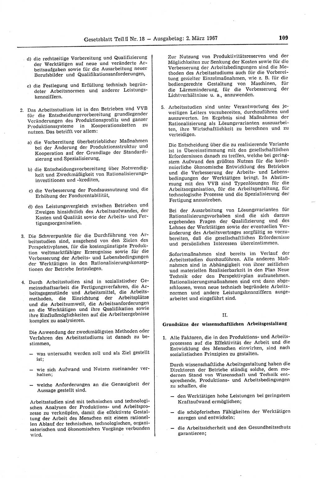 Gesetzblatt (GBl.) der Deutschen Demokratischen Republik (DDR) Teil ⅠⅠ 1967, Seite 109 (GBl. DDR ⅠⅠ 1967, S. 109)