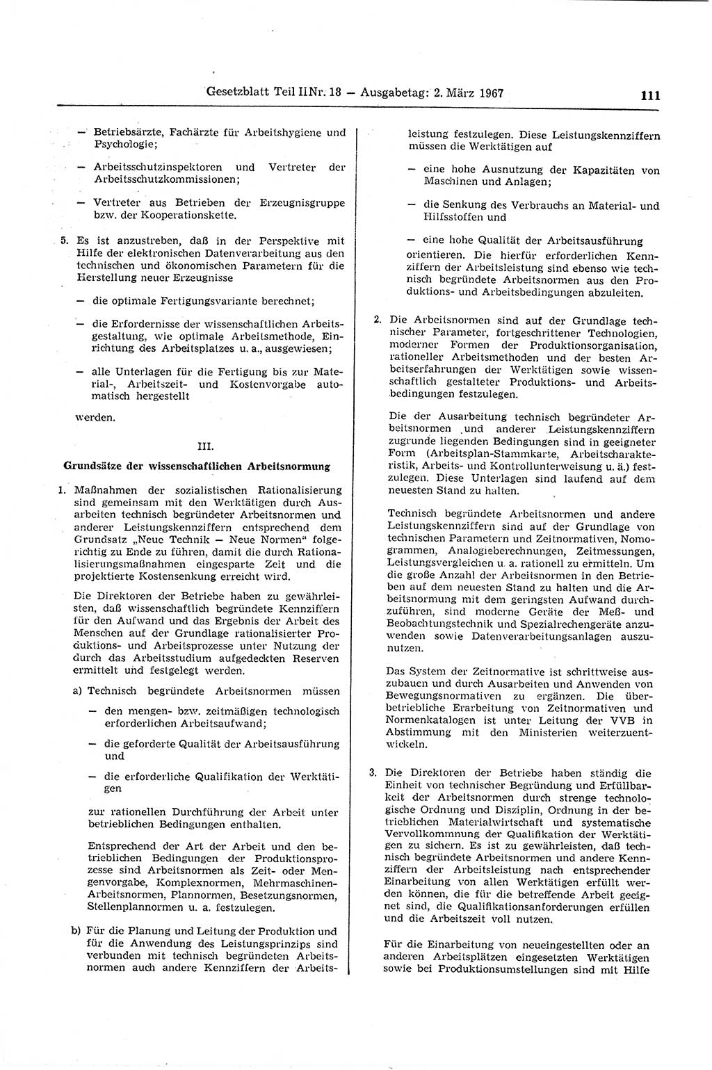 Gesetzblatt (GBl.) der Deutschen Demokratischen Republik (DDR) Teil ⅠⅠ 1967, Seite 111 (GBl. DDR ⅠⅠ 1967, S. 111)