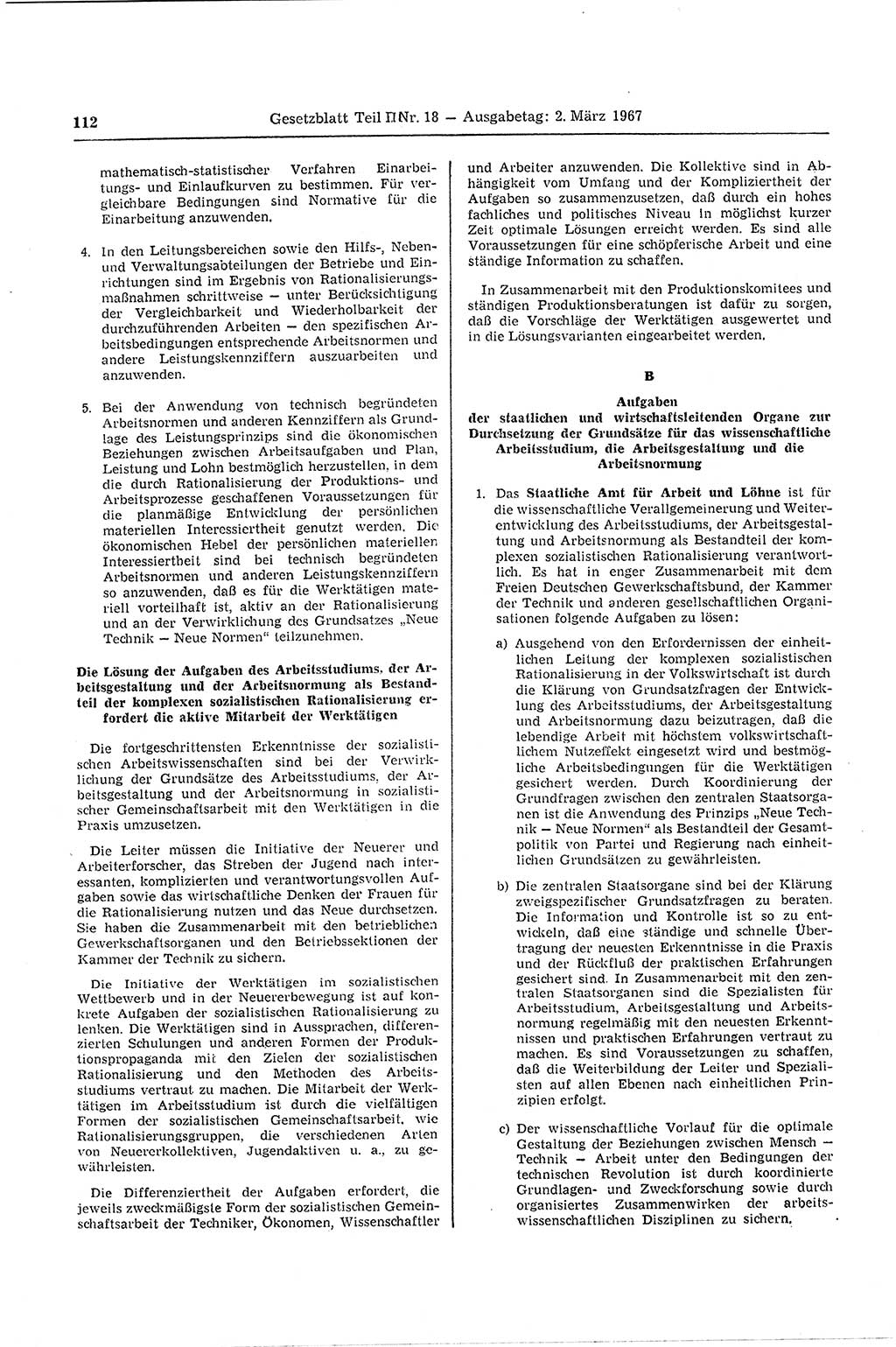 Gesetzblatt (GBl.) der Deutschen Demokratischen Republik (DDR) Teil ⅠⅠ 1967, Seite 112 (GBl. DDR ⅠⅠ 1967, S. 112)