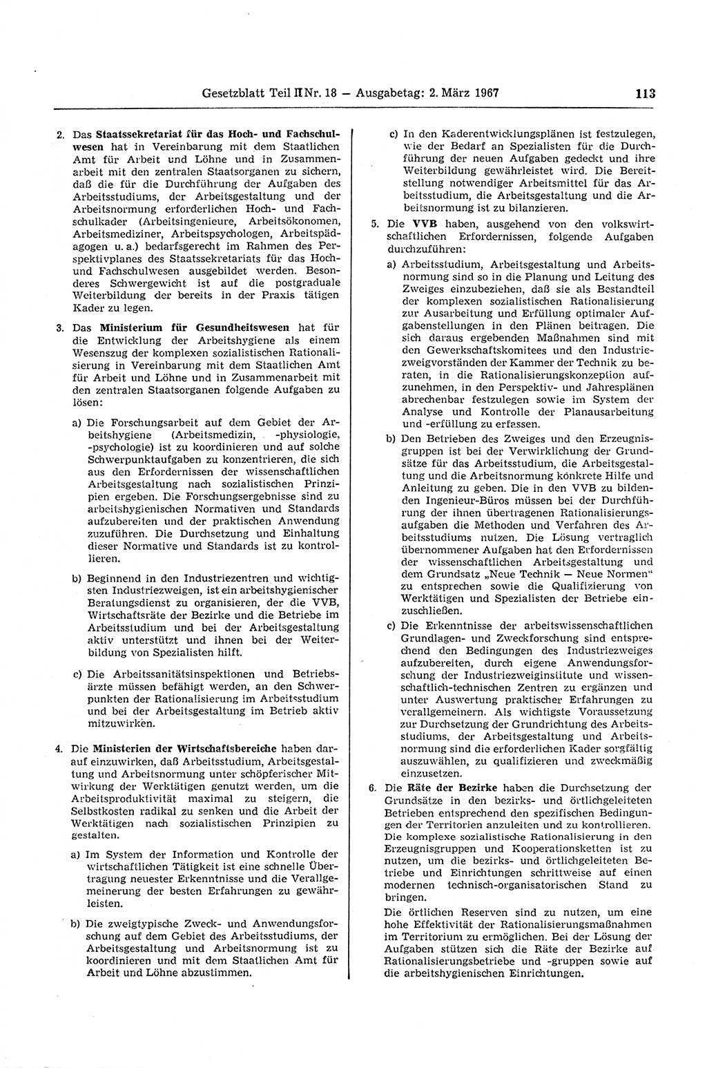 Gesetzblatt (GBl.) der Deutschen Demokratischen Republik (DDR) Teil ⅠⅠ 1967, Seite 113 (GBl. DDR ⅠⅠ 1967, S. 113)