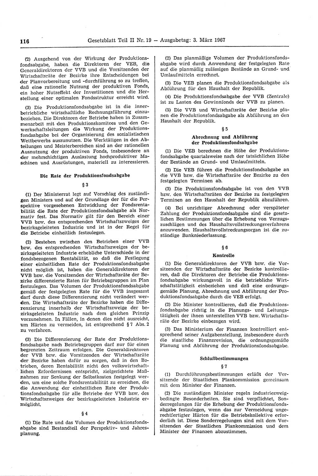 Gesetzblatt (GBl.) der Deutschen Demokratischen Republik (DDR) Teil ⅠⅠ 1967, Seite 116 (GBl. DDR ⅠⅠ 1967, S. 116)