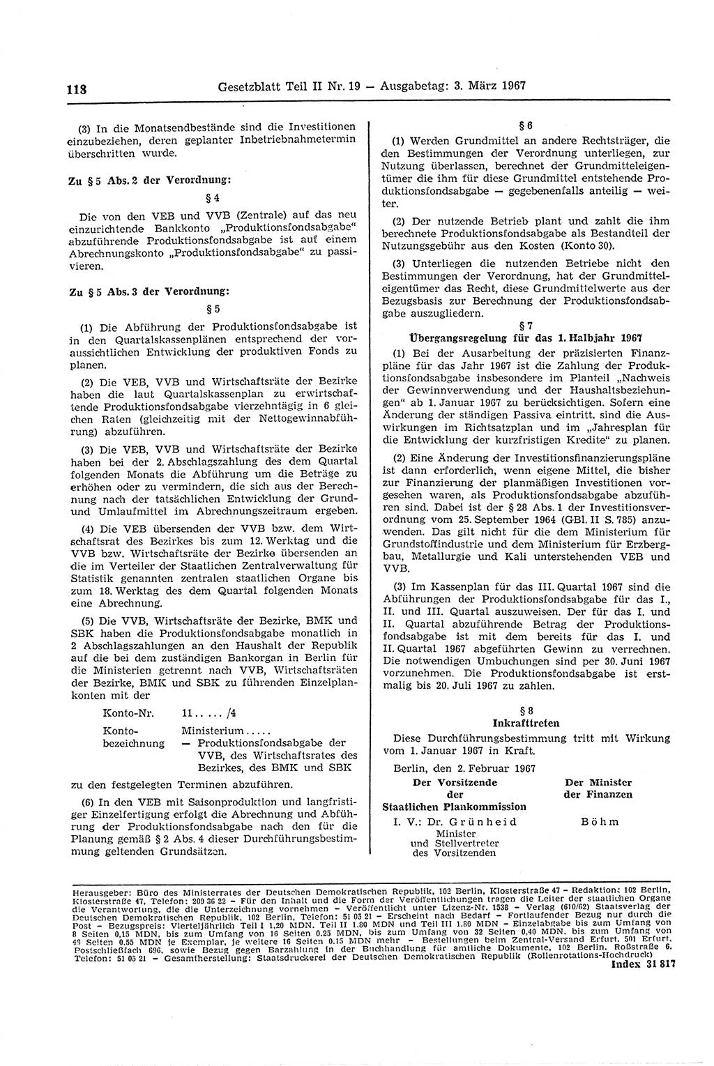 Gesetzblatt (GBl.) der Deutschen Demokratischen Republik (DDR) Teil ⅠⅠ 1967, Seite 118 (GBl. DDR ⅠⅠ 1967, S. 118)
