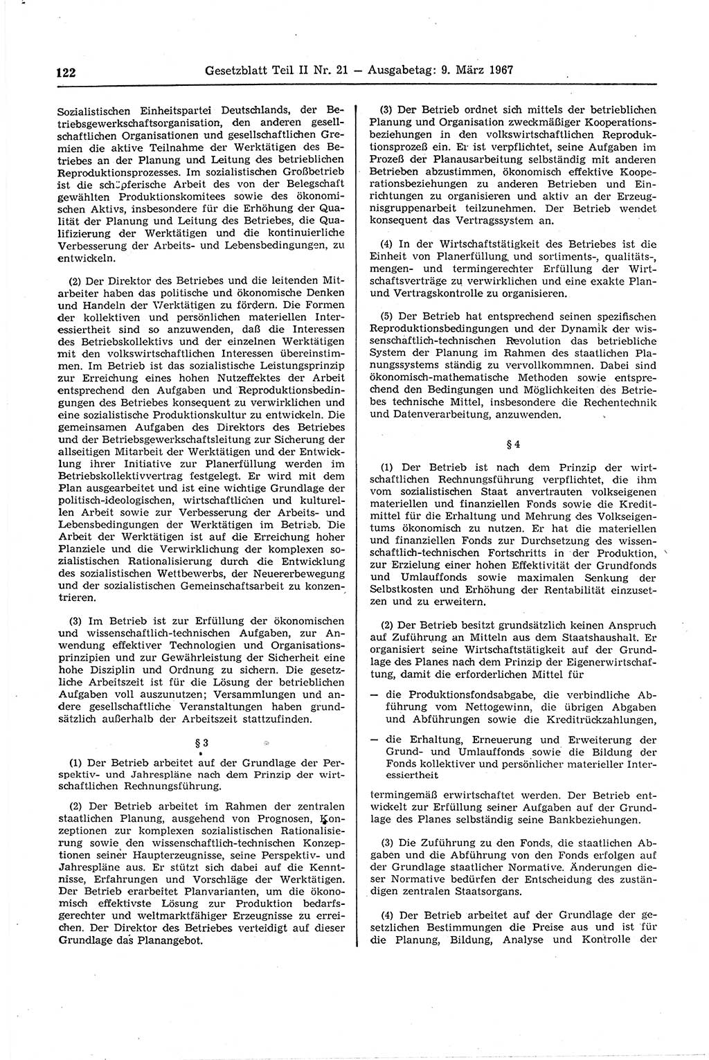 Gesetzblatt (GBl.) der Deutschen Demokratischen Republik (DDR) Teil ⅠⅠ 1967, Seite 122 (GBl. DDR ⅠⅠ 1967, S. 122)